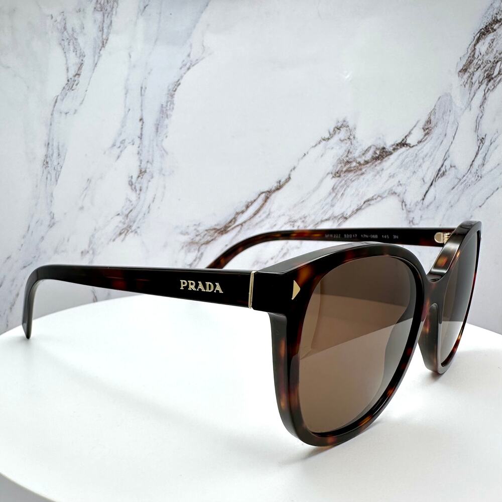 New PRADA Sunglasses Brown Square Gold Logo Tortoise Authentic w/ Box & Case - Picture 10 of 16
